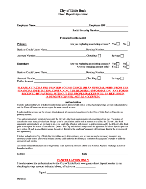 City of Little Rock Direct Deposit Agreement