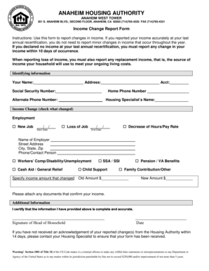 Income Change Report Form