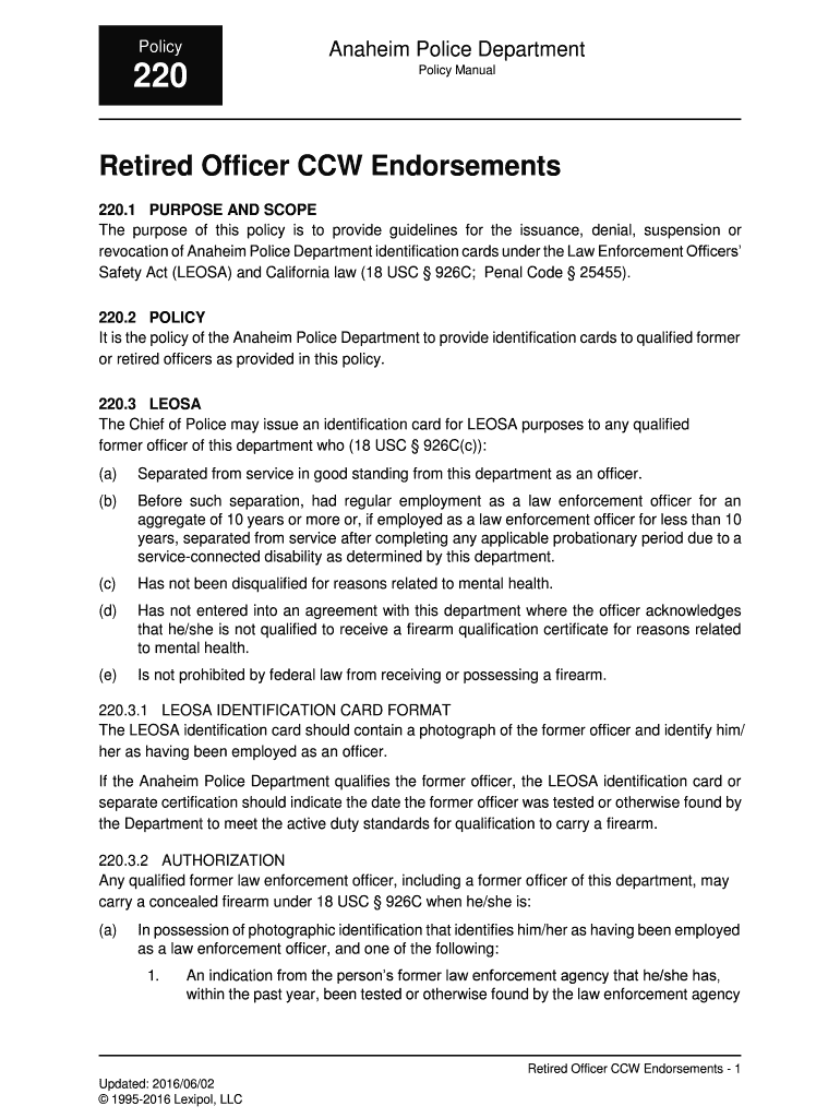 Fillable Online Retired Officer CCW Endorsements Fax Email Print fillable-online-retired-officer-ccw-endorsements-fax-email-print
