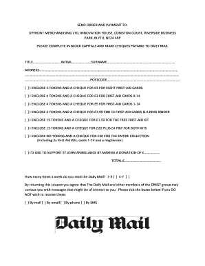 Daily Mail First Aid Cards Order Form