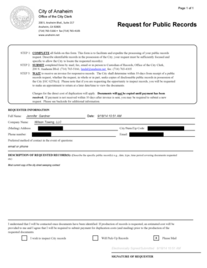 City of Anaheim Public Records Request Form