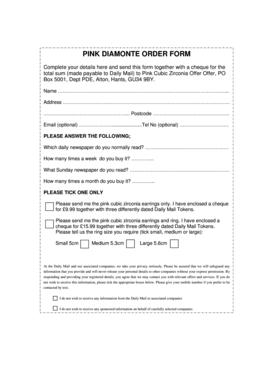 Pink Diamonte Order Form