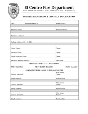 Business Emergency Contact Form