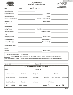 Application for Utility Services
