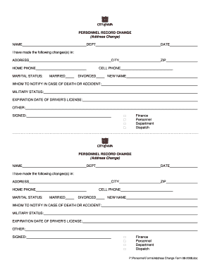 Personnel Record Change Form