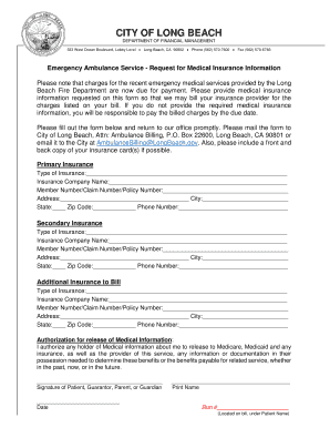 Emergency Ambulance Service Insurance Form