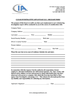 Clear Investigative Advantage LLC Release Form