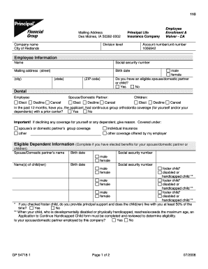 Principal Life Enrollment & Insurance Company Waiver - CA