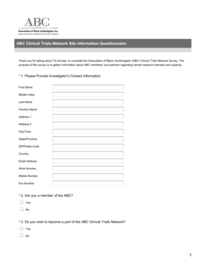 BABCb Clinical Trials Network bSiteb Information Questionnaire - abcardio