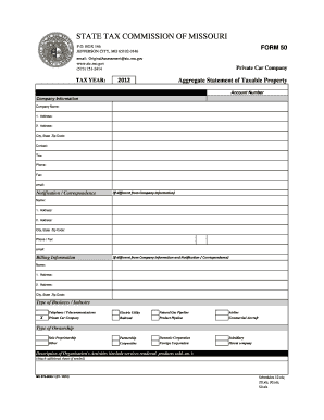 Missouri Private Car Company Tax Form 50