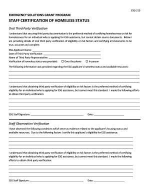 ESG Homeless Status Certification Form