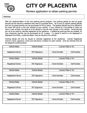 Placenta Parking Permit Application