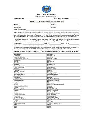 Subcontractor List Form