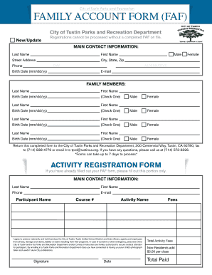 City of Tustin Family Account Form
