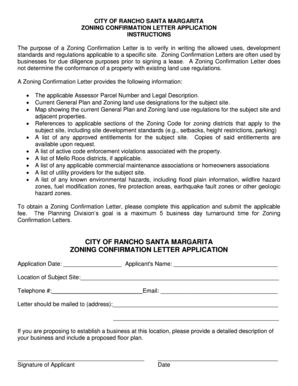 CITY OF RANCHO SANTA MARGARITA ZONING CONFIRMATION LETTER