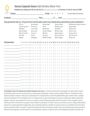 Ventura Corporate Games Hold Harmless Waiver Form