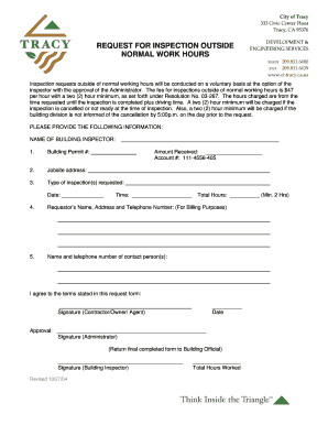 City of Tracy Inspection Request Form