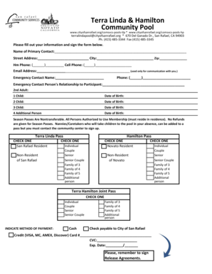 City of San Rafael Pool Waiver and Release Agreement