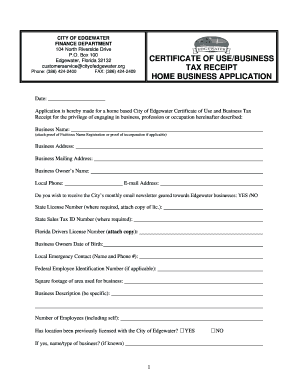 City of Edgewater Home Business Tax Receipt Application