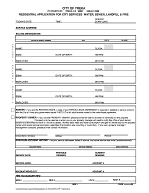 Residential Application for City Services
