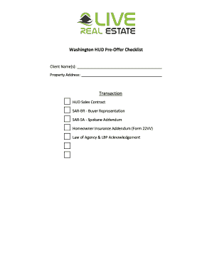 Washington HUD Pre-Offer Checklist