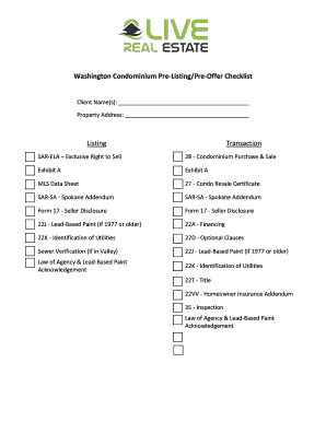 Washington Condominium Pre-Listing Checklist