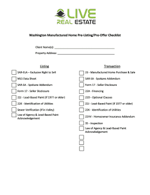 Washington Manufactured Home Pre-Listing Checklist