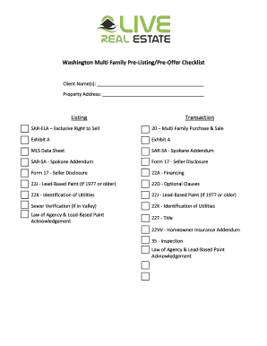 Washington Multi Family Pre-Listing Checklist