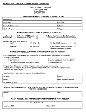 Request for Certified Copy of Birth Certificate