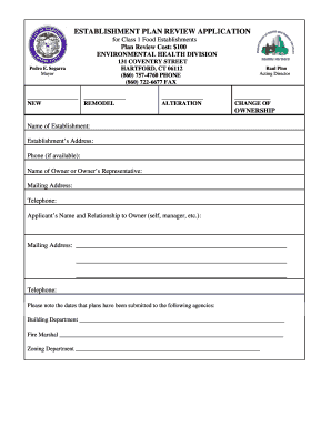 Food Establishment Plan Review Application