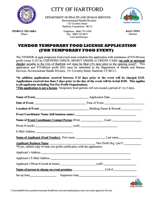 City of Hartford Temporary Food License Application
