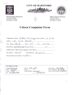 Hartford Police Department Citizen Complaint Form