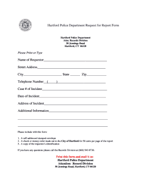 Hartford Police Department Request for Report Form