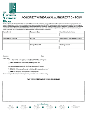 ACH Direct Withdrawal Authorization Form
