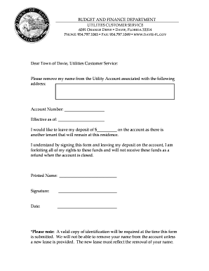 Utility Account Name Removal Form
