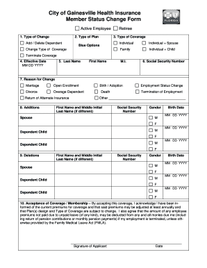 City of Gainesville Health Insurance Member Status Change Form
