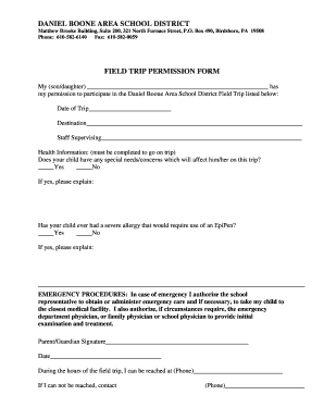Daniel Boone Field Trip Permission Form