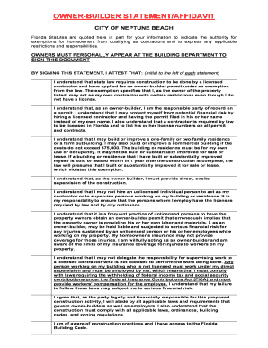 Florida Owner-Builder Statement/Affidavit