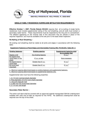 Single Family Residence Hurricane Mitigation Affidavit