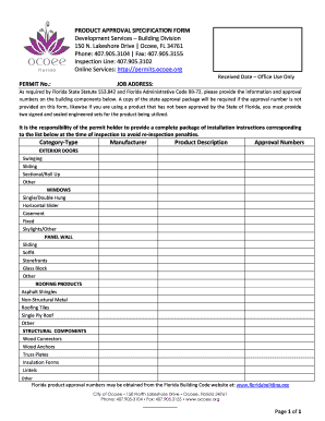 Florida Product Approval Specification Form