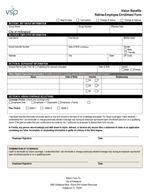 Retiree/Employee Vision Benefits Enrollment Form