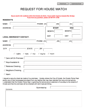 Oviedo House Watch Request Form