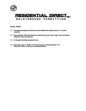 Florida Fence Construction Permit Application