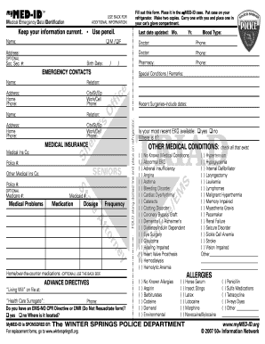 Medical Emergency Data Identification Form