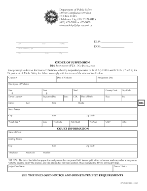 Oklahoma Driver License Suspension Notice