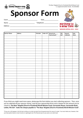 Boys' Brigade Sponsor Form