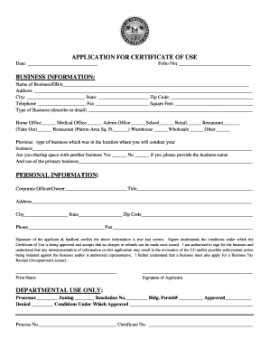 Application for Certificate of Use