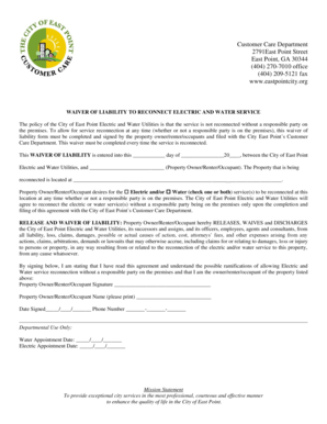 Waiver of Liability to Reconnect Electric and Water Service