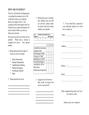 East Point Fire Department Customer Feedback Form