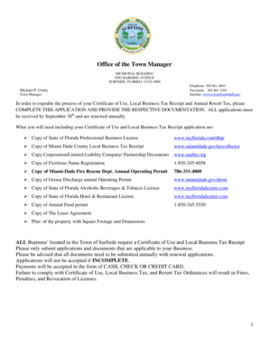 Certificate of Use & Local Business Tax Receipt Application